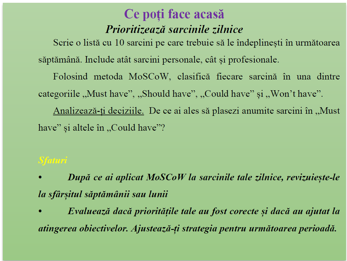 Prioritizează sarcinile zilnice