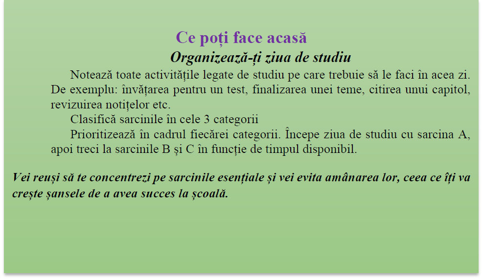 Organizează-ți ziua de studiu