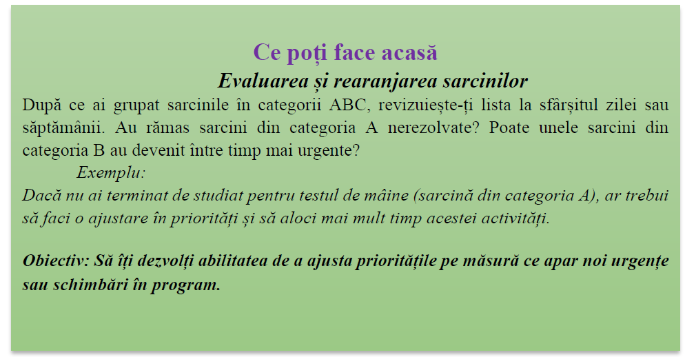 Evaluarea și rearanjarea sarcinilor