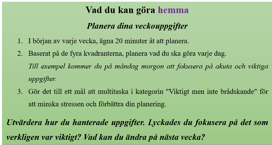 Planera dina veckouppgifter Planera dina veckouppgifter