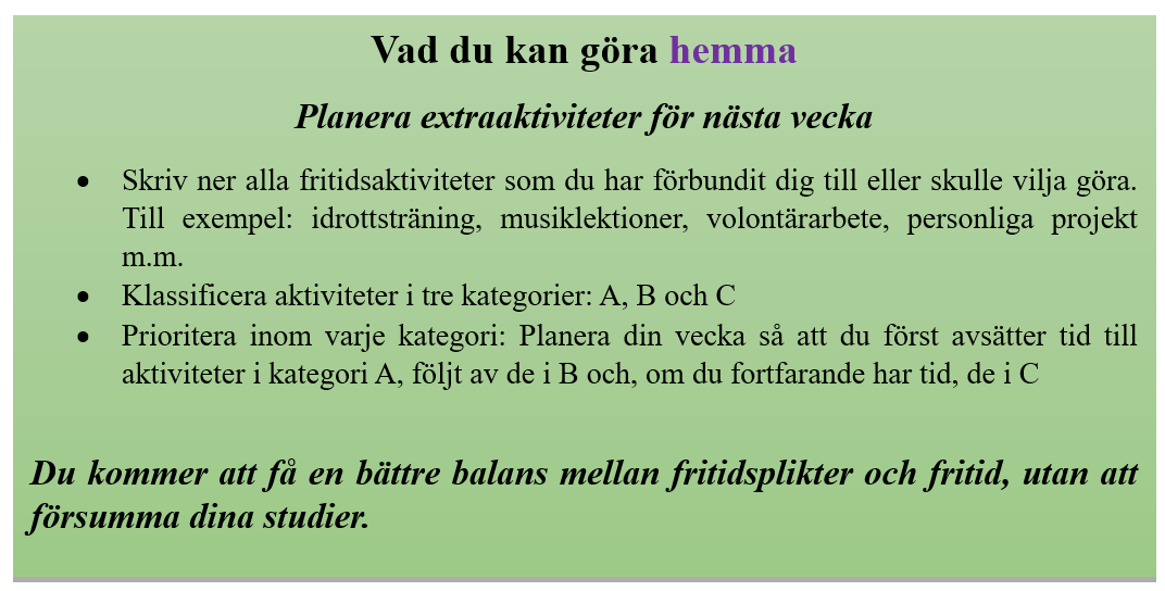 Planera extraaktiviteter för nästa vecka