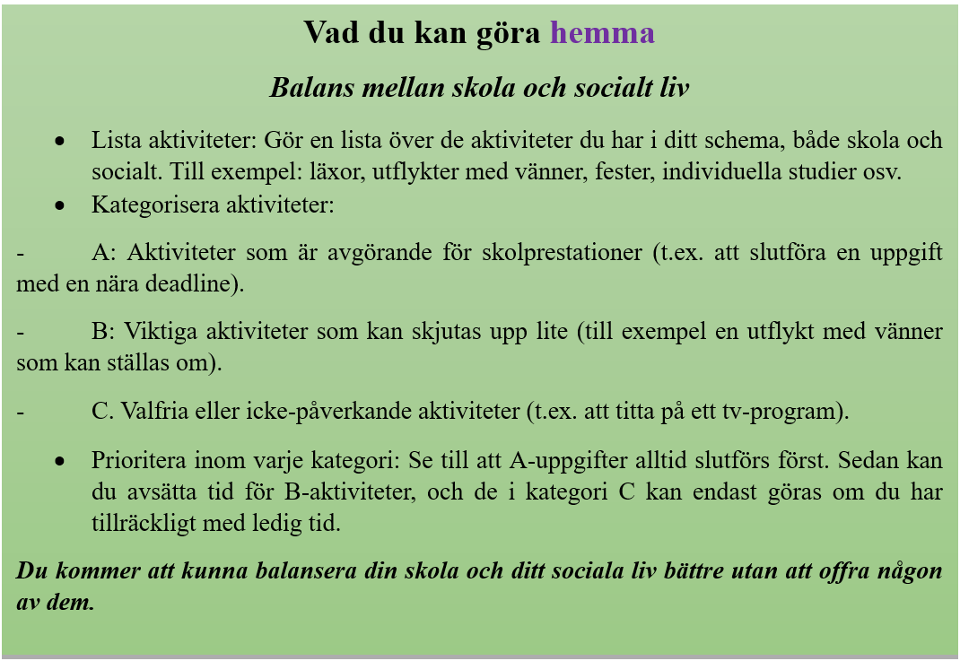 Balans mellan skola och socialt liv