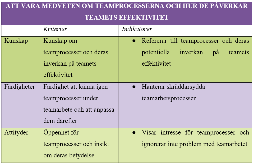 ATT VARA MEDVETEN OM TEAMPROCESSERNA OCH HUR DE PÅVERKAR TEAMETS EFFEKTIVITET ATT VARA MEDVETEN OM TEAMPROCESSERNA OCH HUR DE PÅVERKAR TEAMETS EFFEKTIVITET